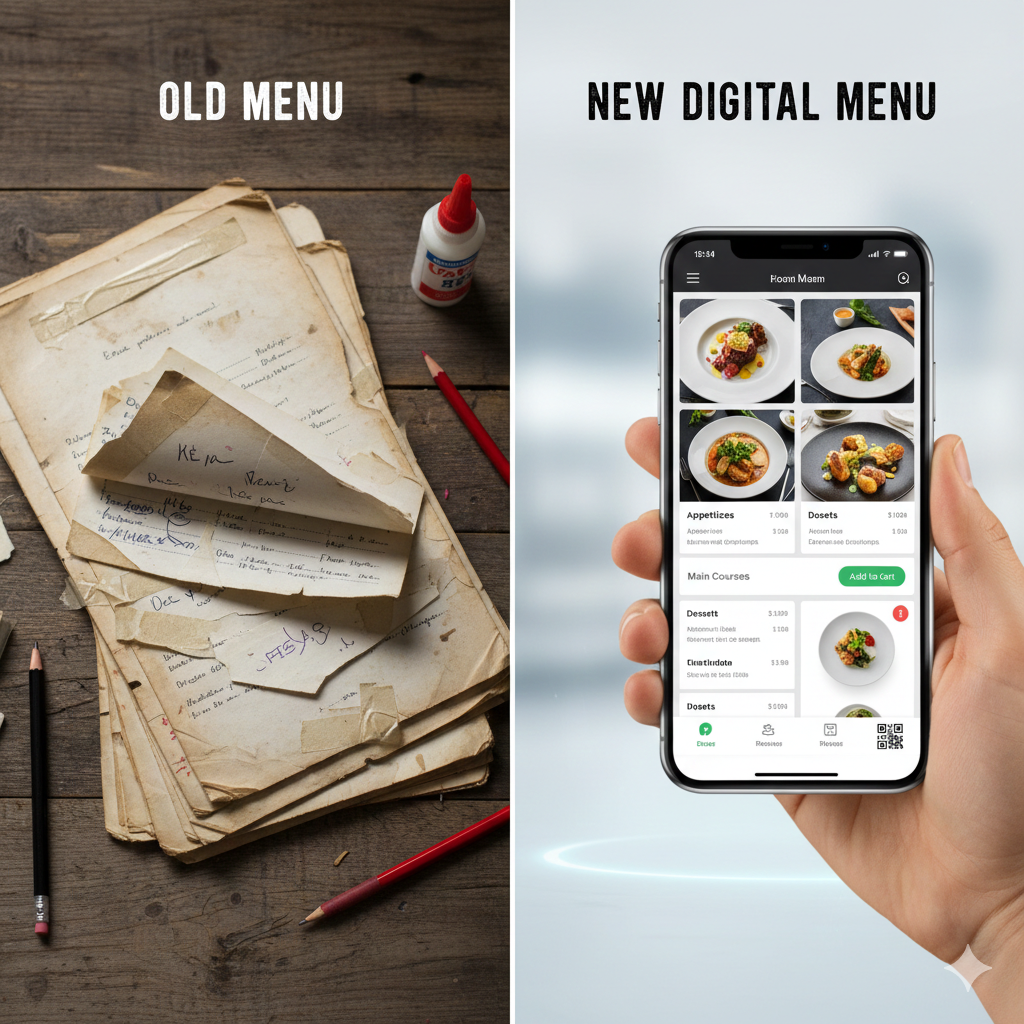 Old menu vs digital menu comparison